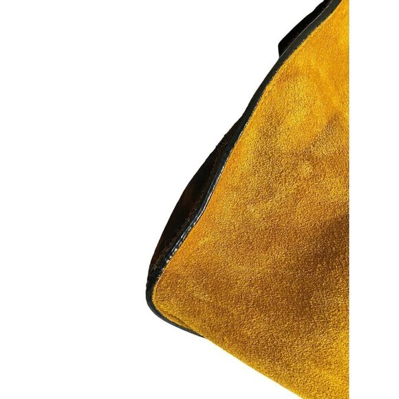 Jimmy Choo Leopard Twist Tote Suede Leather Trim Calf Hair Mustard Yellow Italy - Picture 15 of 16